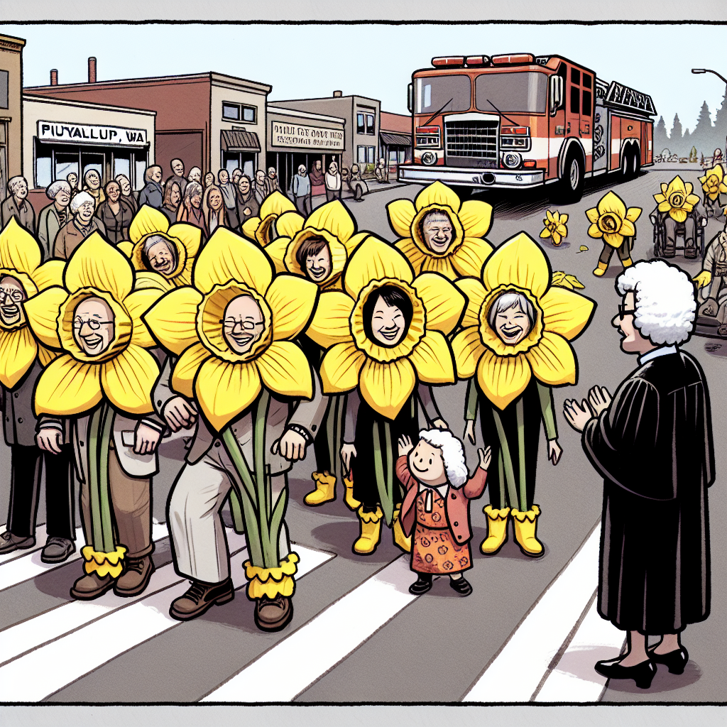 "Even in a fire drill, the Daffodil Parade keeps things blooming!"